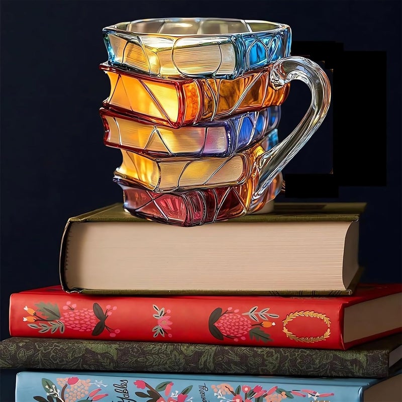 LEONICE Painted Book Mug 2025 New Novelty Mugs for Book Lovers Gifts Unique Handmade Coffee Mugs Glass 11 0z Cool Funny Bookish Tea Cups Cute Tumblers Books Worm Readers Writers Librarian Gifts Women (1PC) - Image 2